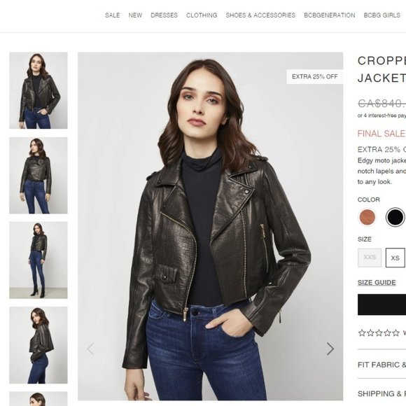 BCBGMAXAZRIA Short sleeve cinch waist real leather jacket - Picture 7 of 7